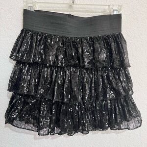 Vintage Tiered Black Sequin Mini Swing Skirt Small